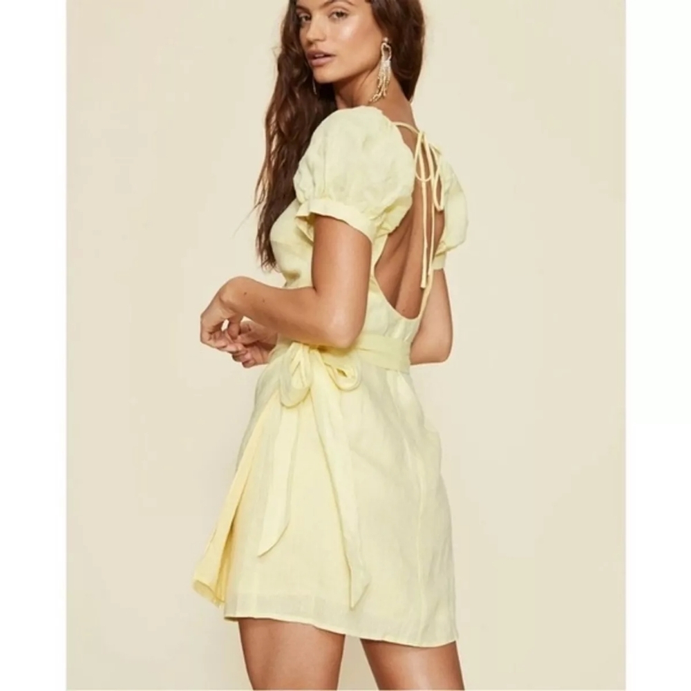 LPA 100% Linen Yellow Wrap Tie Backless Mini Dress Size Small